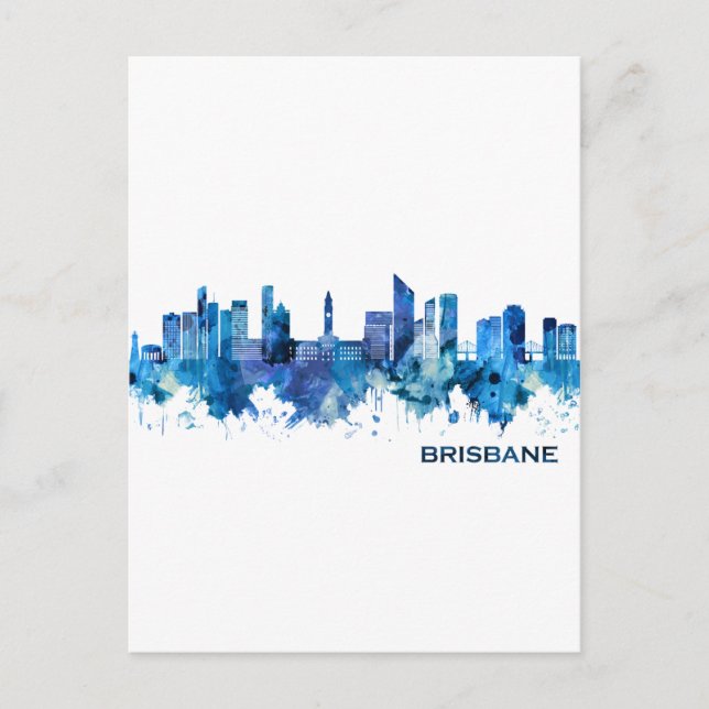 Brisbane Australia Skyline Blue Invitation Postcard (Front)