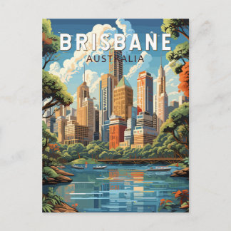 Brisbane Australia Travel Art Vintage Postcard