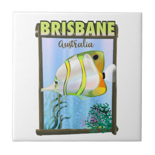 Brisbane Australia Tropical travel poster Ceramic Tile