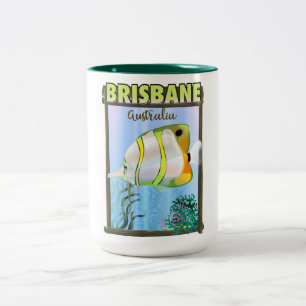 Brisbane Australia Tropical travel poster Two-Tone Coffee Mug