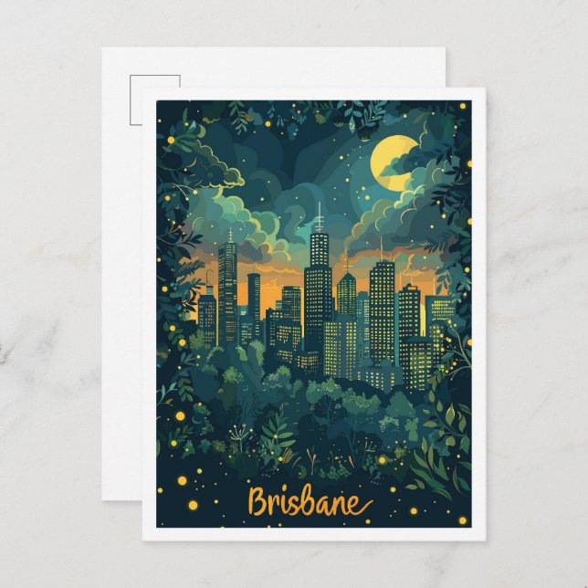 Brisbane Australia Vintage Travel Illustration Postcard (Front/Back)