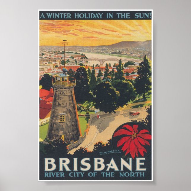 Brisbane Australia Vintage Travel Poster (Front)