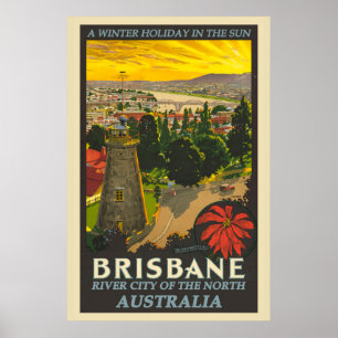 Brisbane Australia Vintage Travel Poster