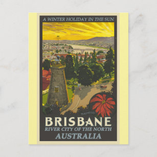 Brisbane Australia Vintage Travel Poster Postcard