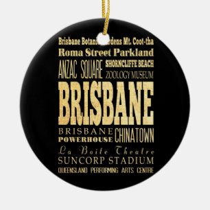 Brisbane City of Australia Typography Art Ceramic Tree Decoration