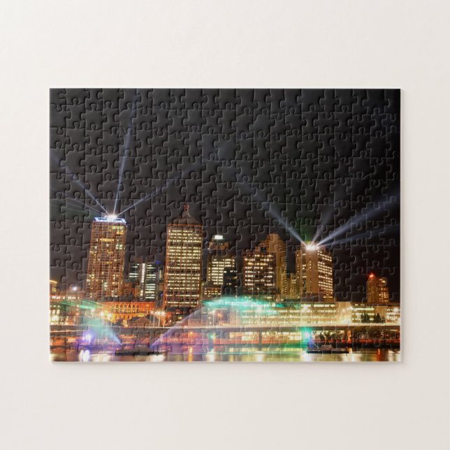 Brisbane Laser light Show - Night City Photo Jigsaw Puzzle (Horizontal)