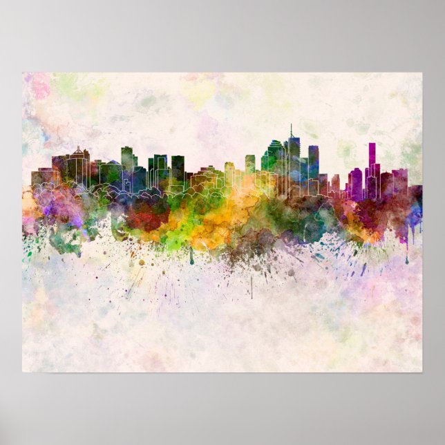 Brisbane skyline in watercolor background poster (Front)