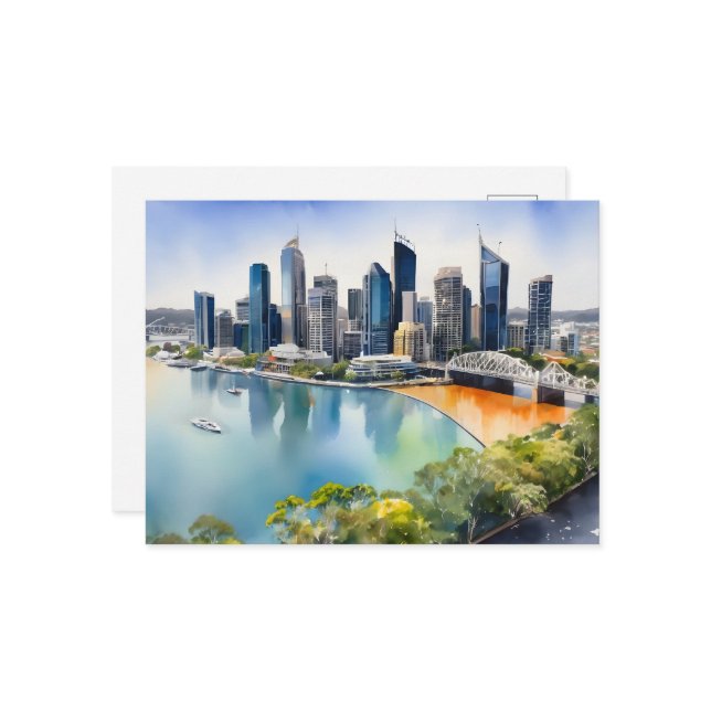 Brisbane watercolor art postcard (Front/Back In Situ)