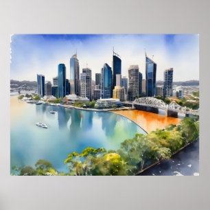 Brisbane watercolor art poster