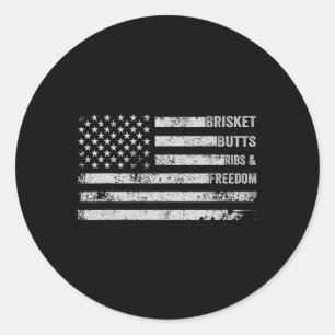 Brisket Butts Ribs And Freedom Bbq American Flag 1 Classic Round Sticker