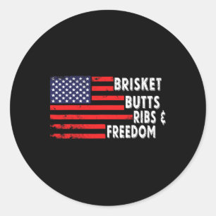 Brisket Butts Ribs And Freedom Bbq American Flag 2 Classic Round Sticker