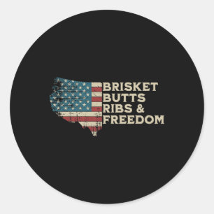 Brisket Butts Ribs And Freedom Vintage American Bb Classic Round Sticker