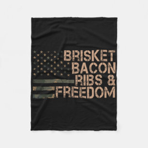 Brisket Bycon Ribs And Freedom Grill Bbq Funny Mea Fleece Blanket