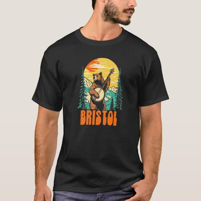 Bristol Banjo Picking Bear Outdoor & Music T-Shirt (Front)