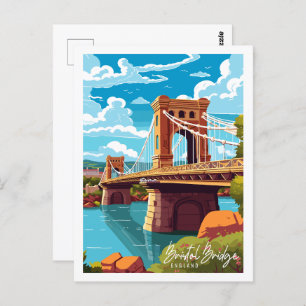 Bristol Bridge England vintage travel illustration Postcard