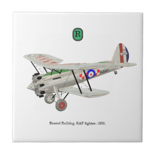 Bristol Bulldog, biplane, with monogram, Ceramic Tile
