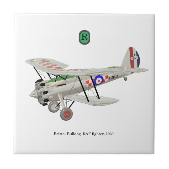 Bristol Bulldog, biplane, with monogram, Ceramic Tile (Front)