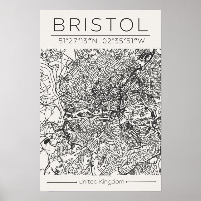 Bristol City Map Poster – Modern Minimal Urban Art (Front)