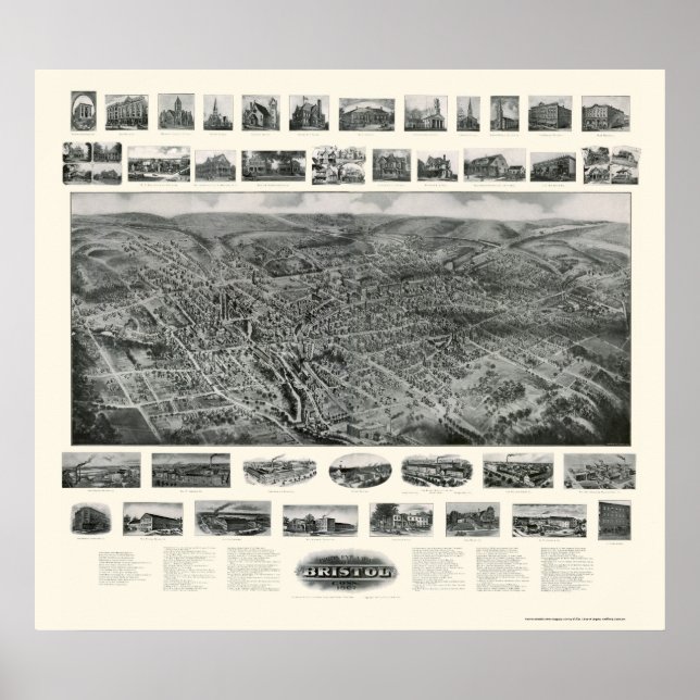 Bristol, CT Panoramic Map - 1907 Poster (Front)