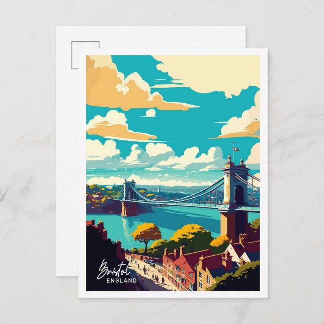 Bristol England Art Travel Vintage illustration Postcard (Front/Back)