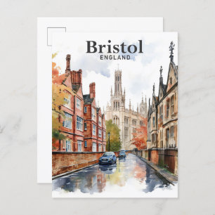 Bristol England Watercolor Painting Travel Postcard