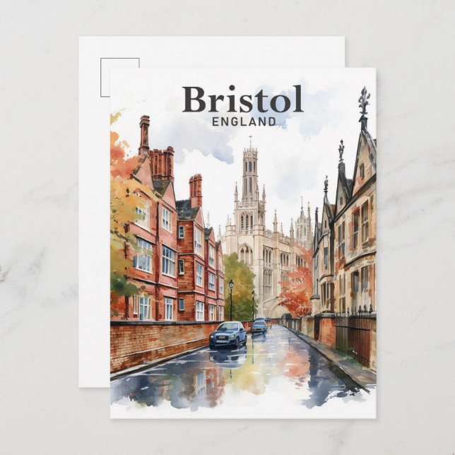 Bristol England Watercolor Painting Travel Postcard (Front/Back)
