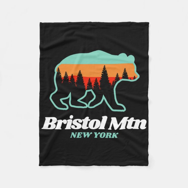Bristol Mountain New York Skiing Snowboarding Bear Fleece Blanket (Front)