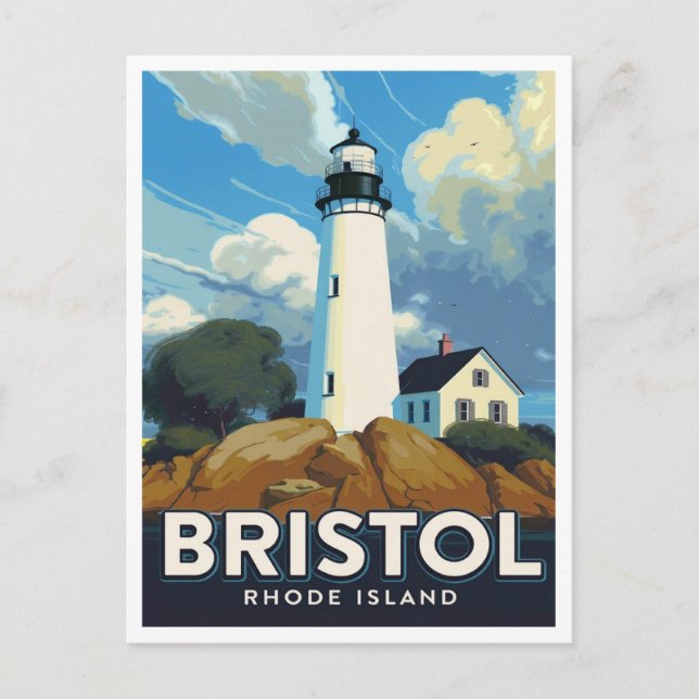 Bristol Rhode Island Lighthouse Art Postcard (Front)