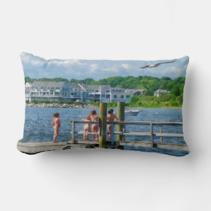 Bristol RI - Little Girls Watching Seagulls Lumbar Cushion