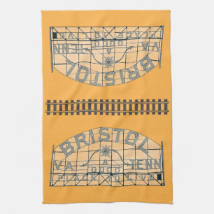 Bristol Slogan Sign with Tracks on Orange Tea Towel