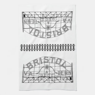 Bristol Slogan Sign with Tracks on white Tea Towel