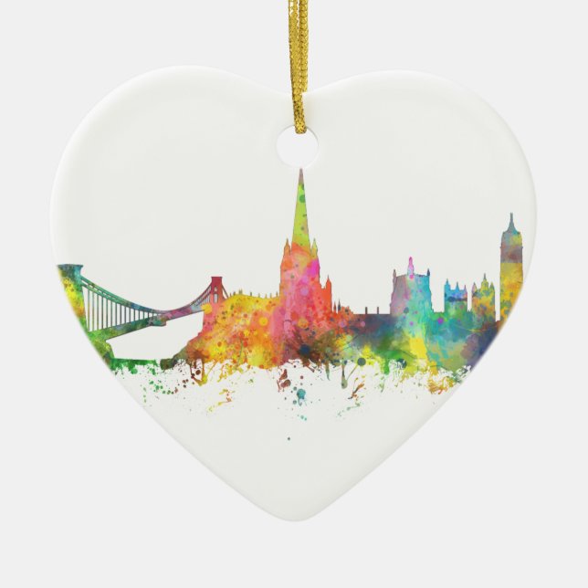 BRISTOL, UK SKYLINE CERAMIC TREE DECORATION (Front)
