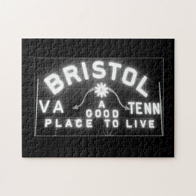Bristol VA TN Sign at night Jigsaw Puzzle (Horizontal)