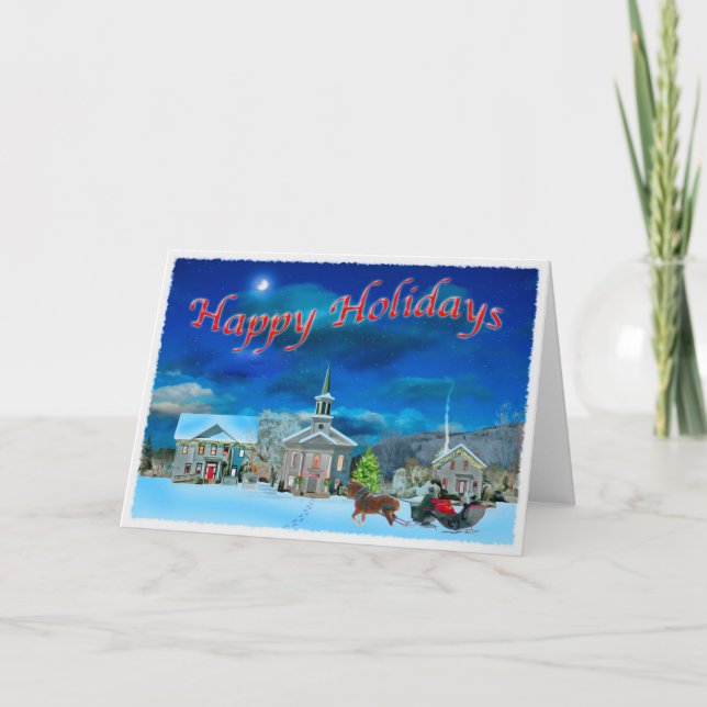 Bristol Vermont on a winter night Holiday Card (Front)