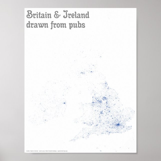 Britain & Ireland drawn from pubs - Map Print (Front)