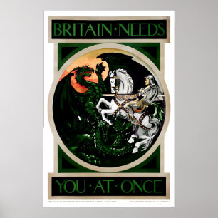 Britain Needs You At Once 1915 WW1 POSTER PRINT