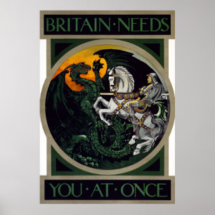 Britain Needs You At Once ~ WWI Recruitment Poster