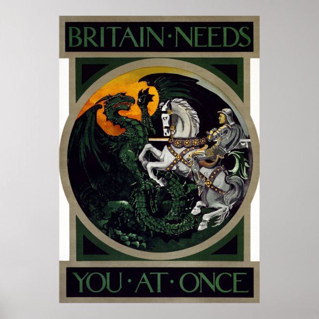 Britain Needs You At Once ~ WWI Recruitment Poster (Front)
