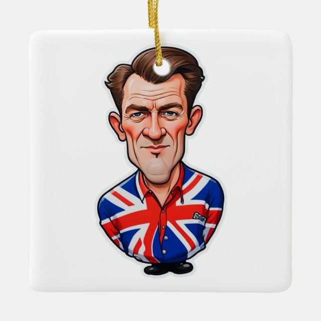 Britain Uk Man Caricature With Union Jack Flag Ceramic Ornament (Front)