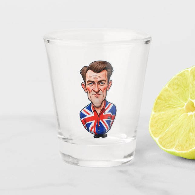 Britain Uk Man Caricature With Union Jack Flag Shot Glass (Front)