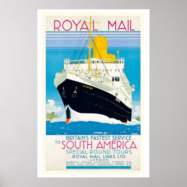 Britain's Fastest Service to South America Vintage Poster (Front)