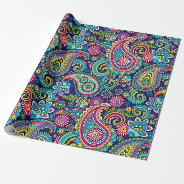 Brite Muti-coloured Paisley Wrapping Paper (Unrolled)