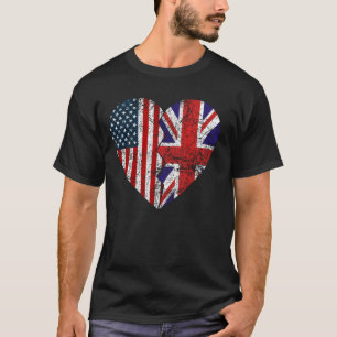 British American Flags Heart  United States UK Roo T-Shirt