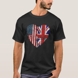 British American Flags Heart United States UK Root T-Shirt