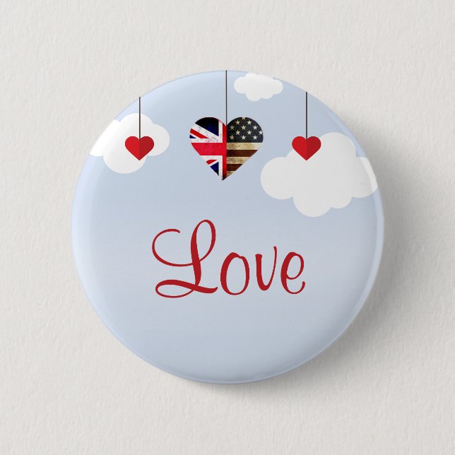 British American Love Hearts royal wedding 6 Cm Round Badge (Front)