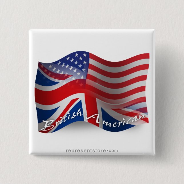 British-American Waving Flag 15 Cm Square Badge (Front)