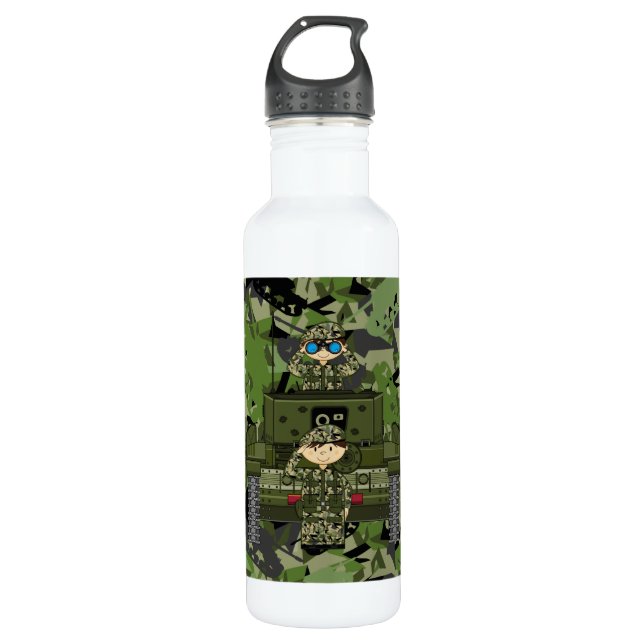 British Army Soldiers and Tank 710 Ml Water Bottle (Front)