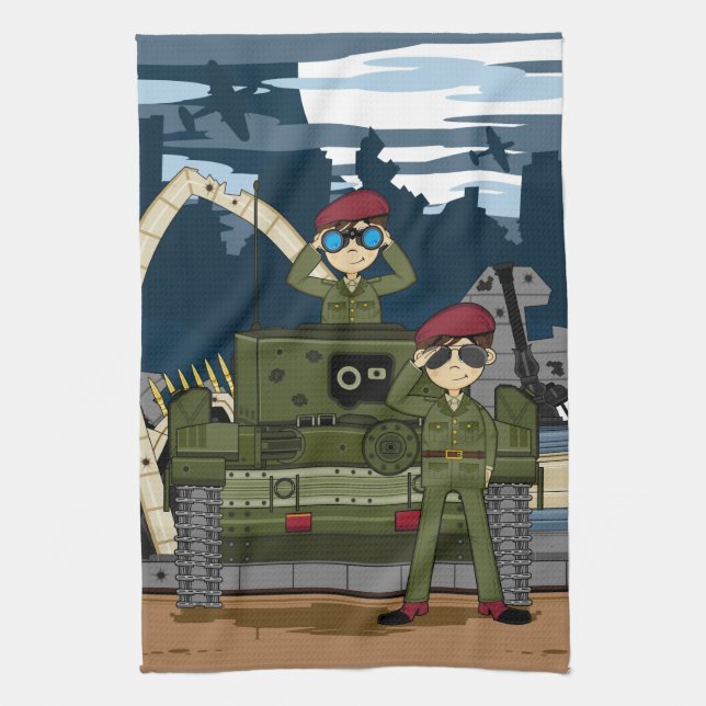 British Army Soldiers and Tank Scene Towel (Vertical)