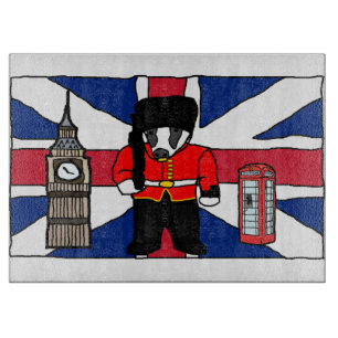 British Badger Cartoon with Big Ben and Flag Cutting Board