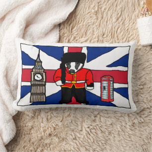 British Badger Cartoon with Big Ben and Flag Lumbar Cushion